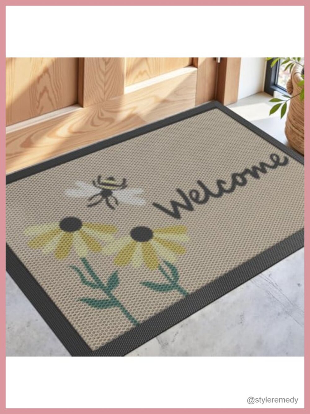 DEXI 24x36 Non Slip Low Profile Doormat Welcome Bee Floral